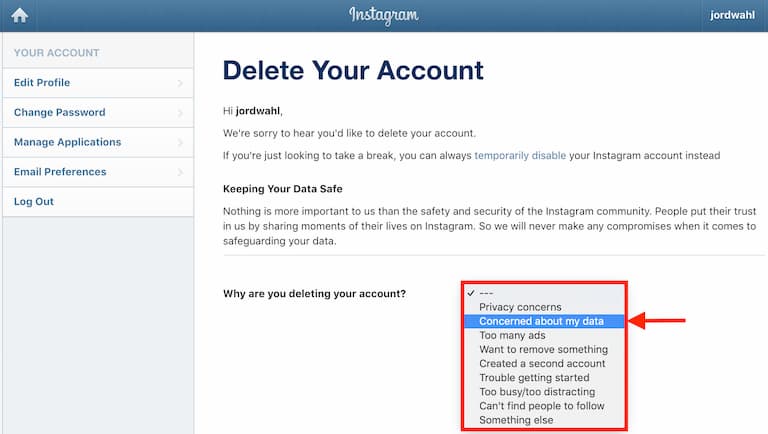 reason for deleting instagram account