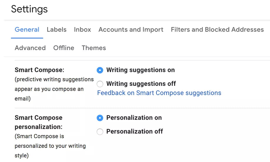smart compose setting