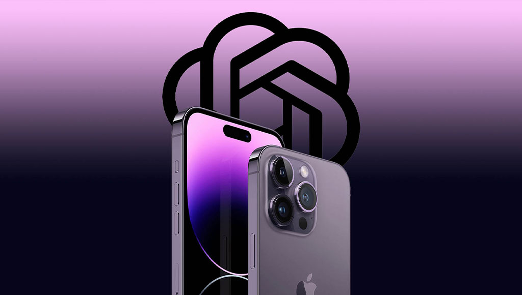 هواتف iPhone 15 Pro مع شعار روبوت المحادثة شات جي بي تي في الخلفية