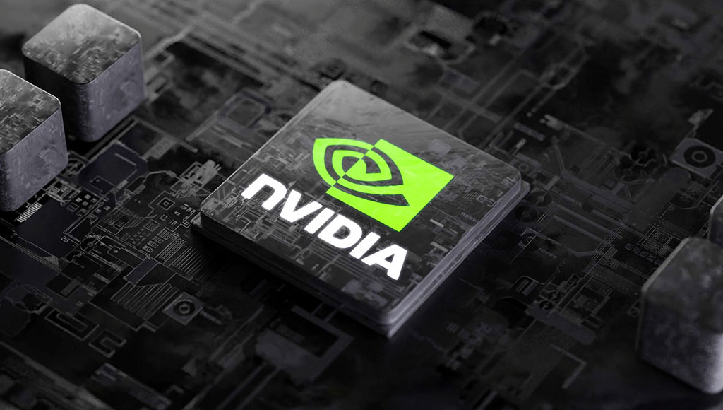 شعار شركة Nvidia مرسوماً على شريحة إلكترونية