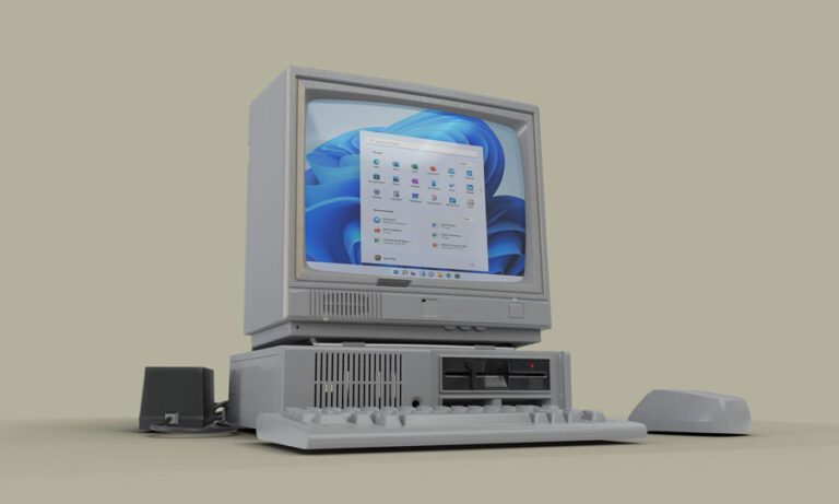old computer hardware with a widows 11 operating system interface