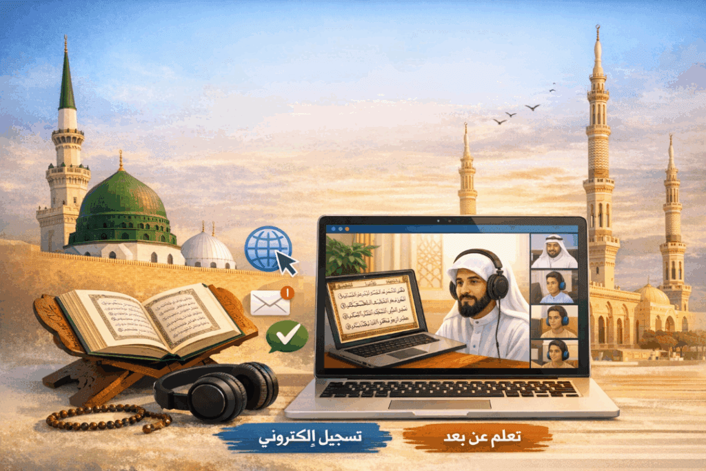 كيفية التسجيل في حلقات الحرم النبوي عن بعد لتعلم القرآن وحفظه