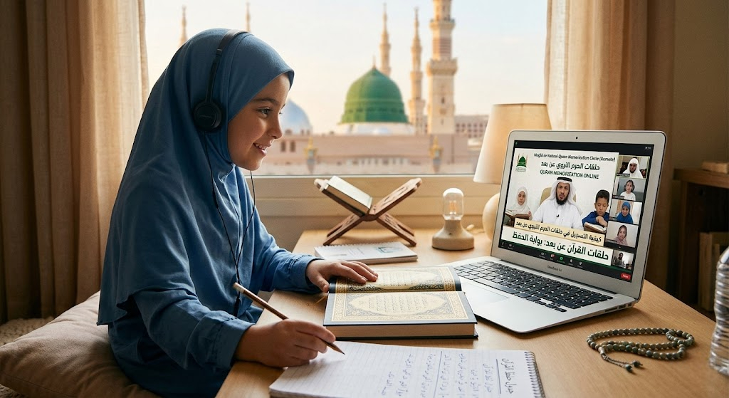 كيفية التسجيل في حلقات الحرم النبوي عن بعد لتعلم القرآن وحفظه