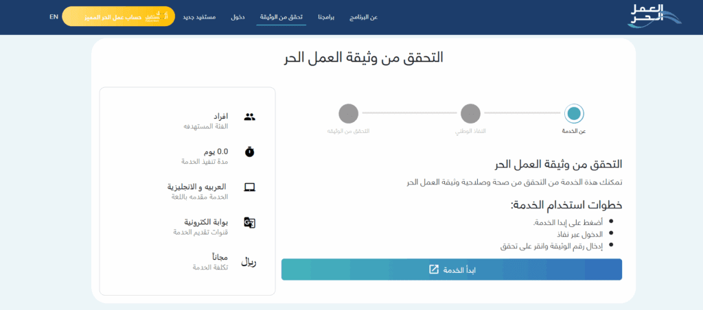 طريقة التحقق من وثيقة العمل الحر