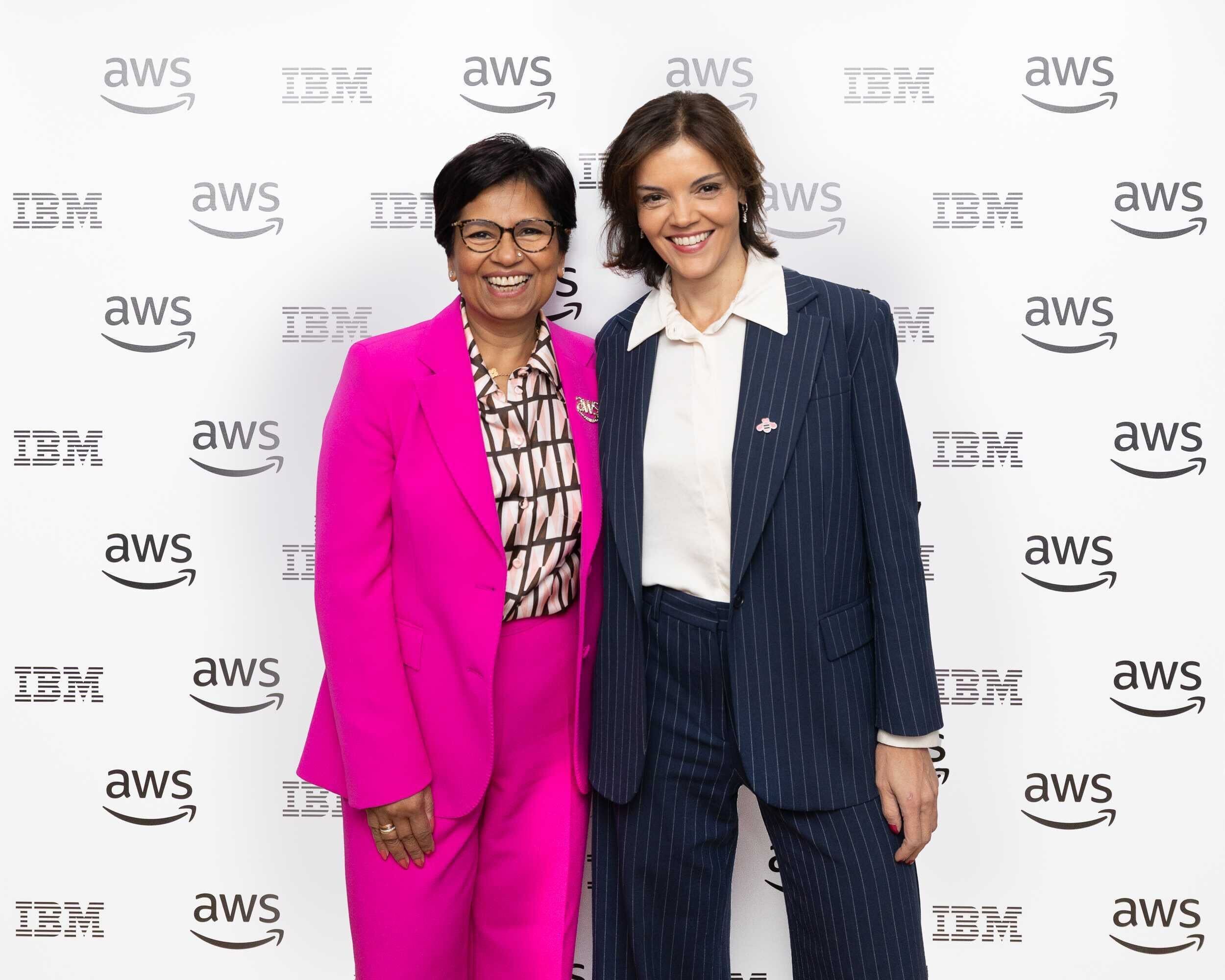 Tanuja Randery, Managing Director and Vice President EMEA at AWS [left] and Ana Paula Assis, Senior Vice President and Chair, EMEA and Growth Markets, IBM [right]