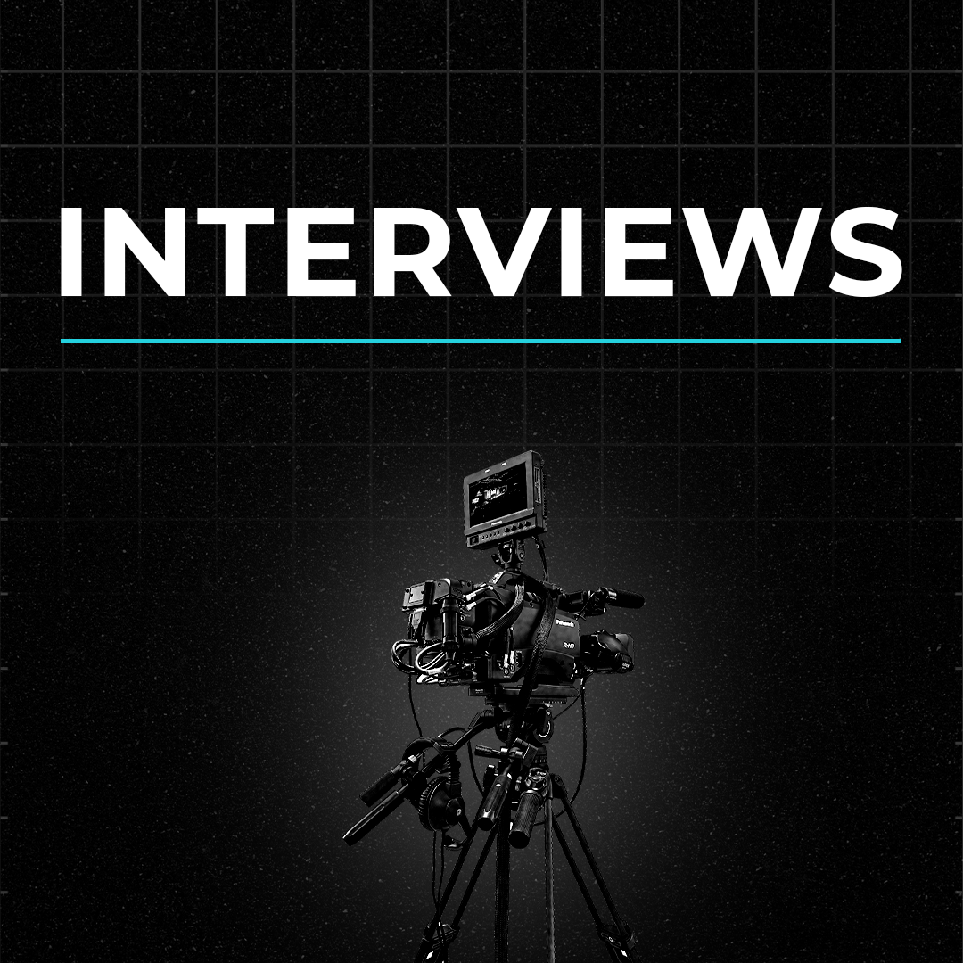 Interviews section with professional video camera